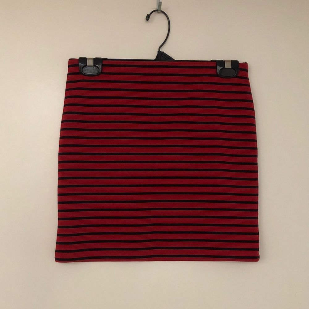 Knit Span BodyCon Skirt! Red/Black Striped Women's Spandex Mini Skirt! Medium